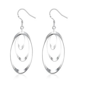Silver-Tone Three Round Oval-Cut Drop Earrings